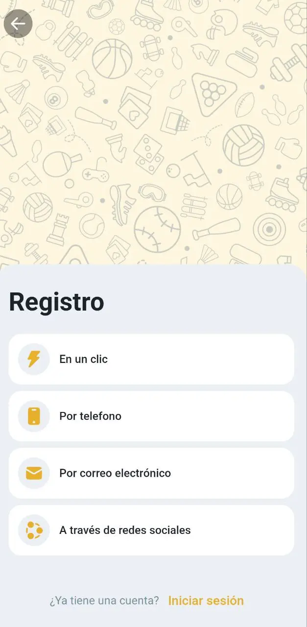 Pantalla de registro en la app Melbet con opciones de creación de cuenta