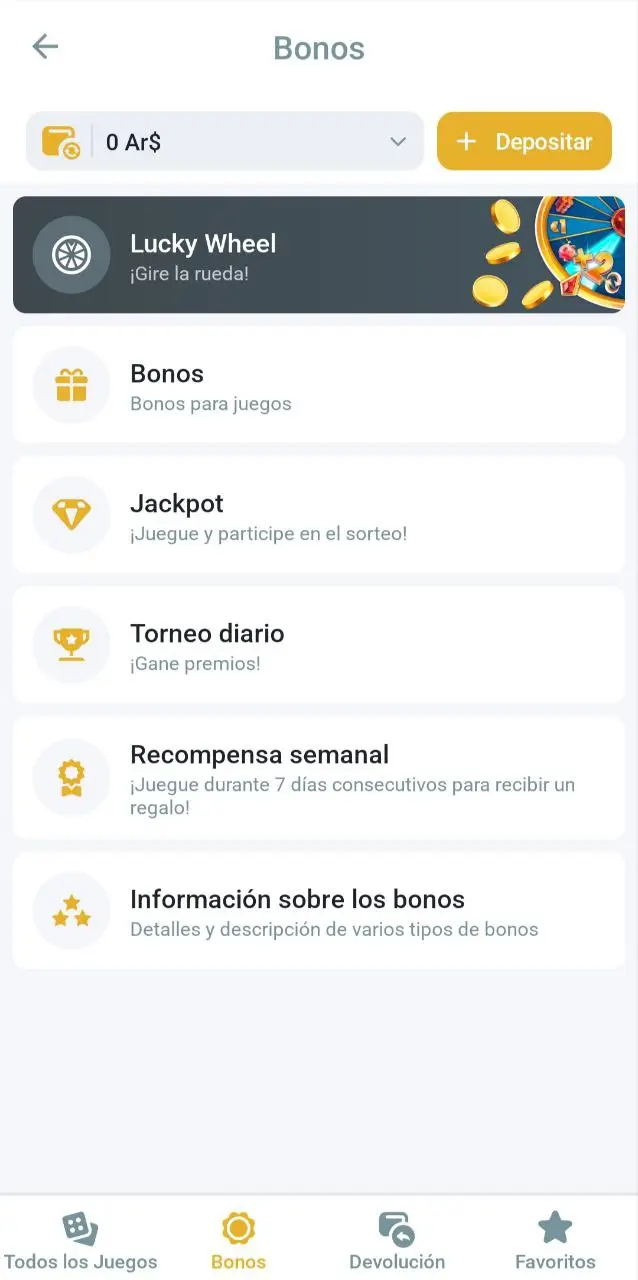 Pantalla de bonos en la app Melbet con promociones y recompensas